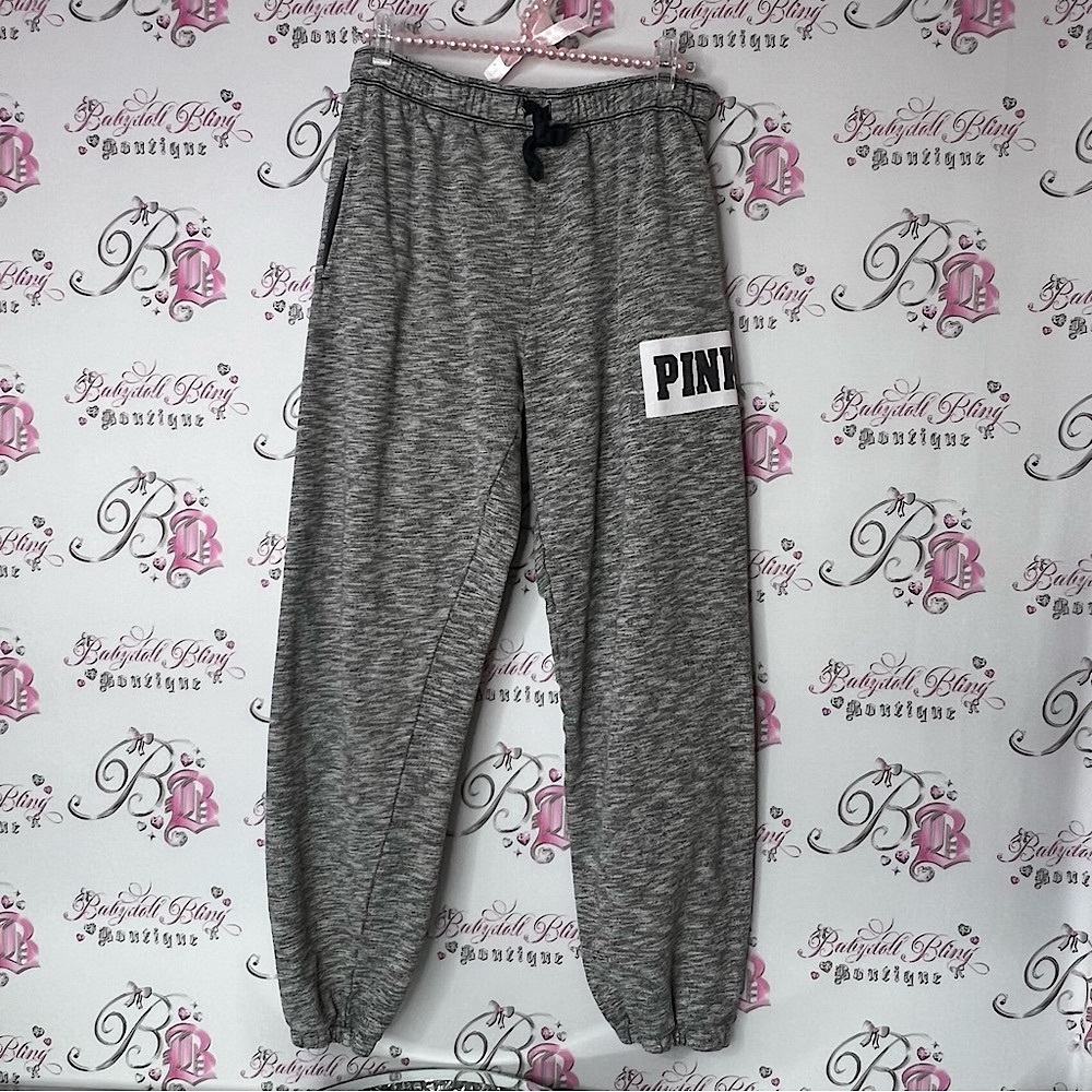 PINK Victoria's Secret Gray Sweatpants with Elastic Cuffs logo